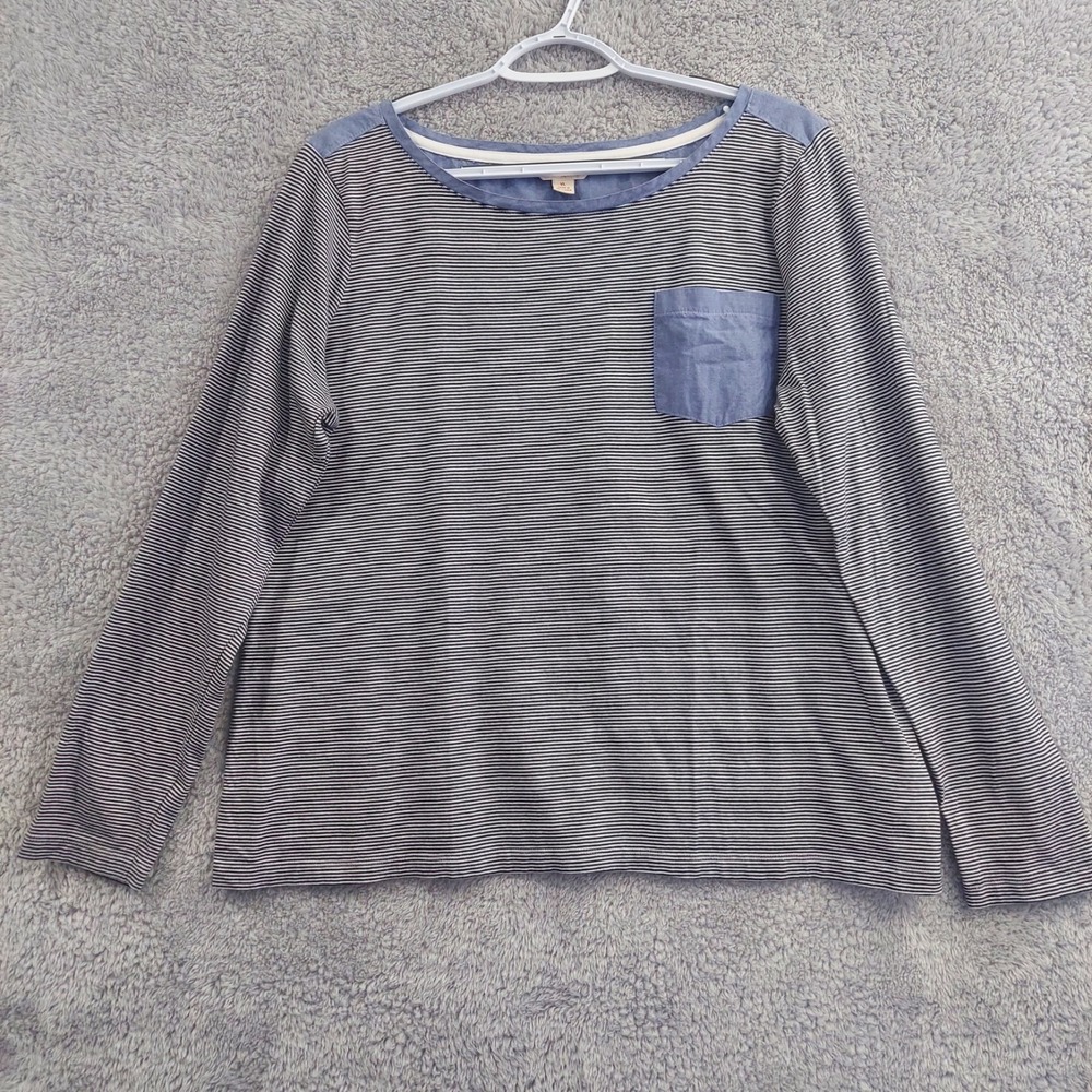Brooks Brothers Red Fleece Top Women XL Blue Striped Long Sleeve Chambray Pocket